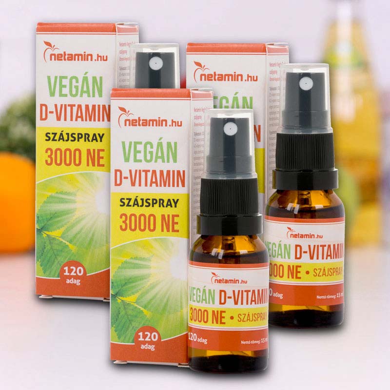 Netamin Vegán D-vitamin szájspray 3000 NE - 3 db, Gazdaságos kiszerelés