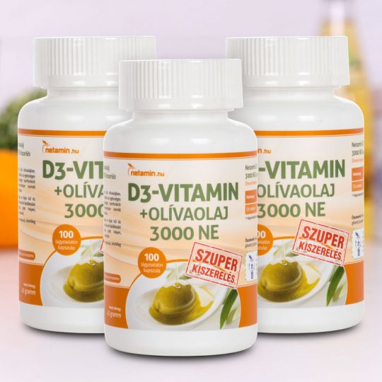 Netamin D3-vitamin + olívaolaj 3000 NE kapszula - SZUPER kiszerelés, 3 db - Gazdaságos kiszerelés